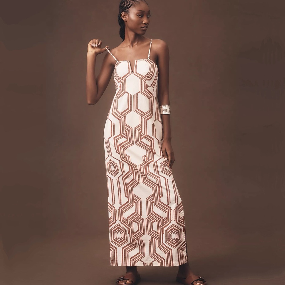 By Anthropologie Geometric Linen Midi Dress